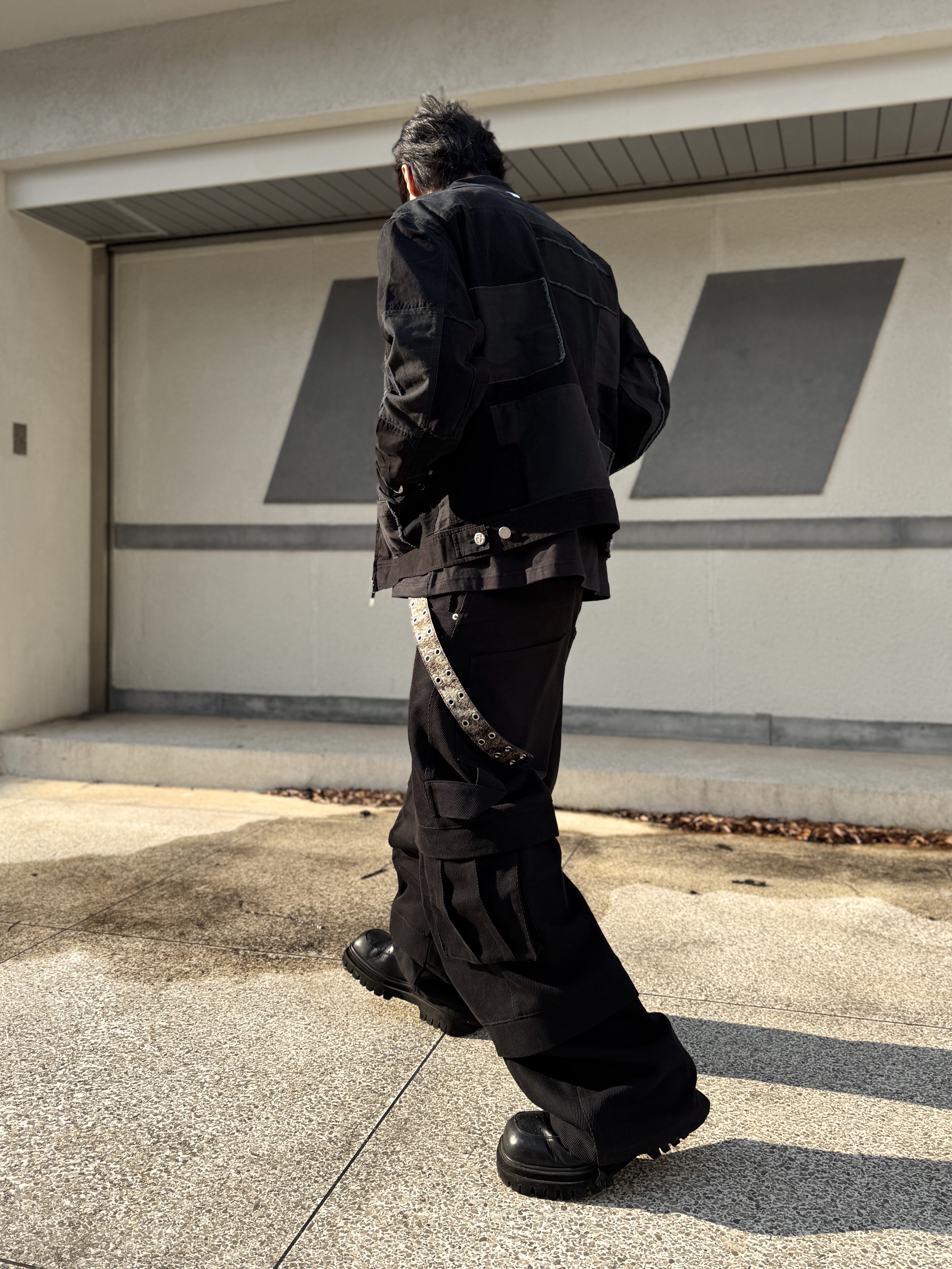 NOMANUAL Multi Panel Work Jacket Washed Black, Gentle Monster x Maison Margiela MM113 Black Clear 착용 스타일 - 2