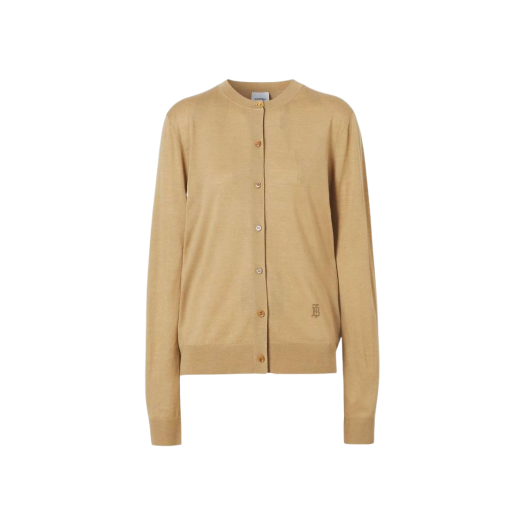 (W) Burberry Monogram Logo Embroidered Wool Silk Cardigan