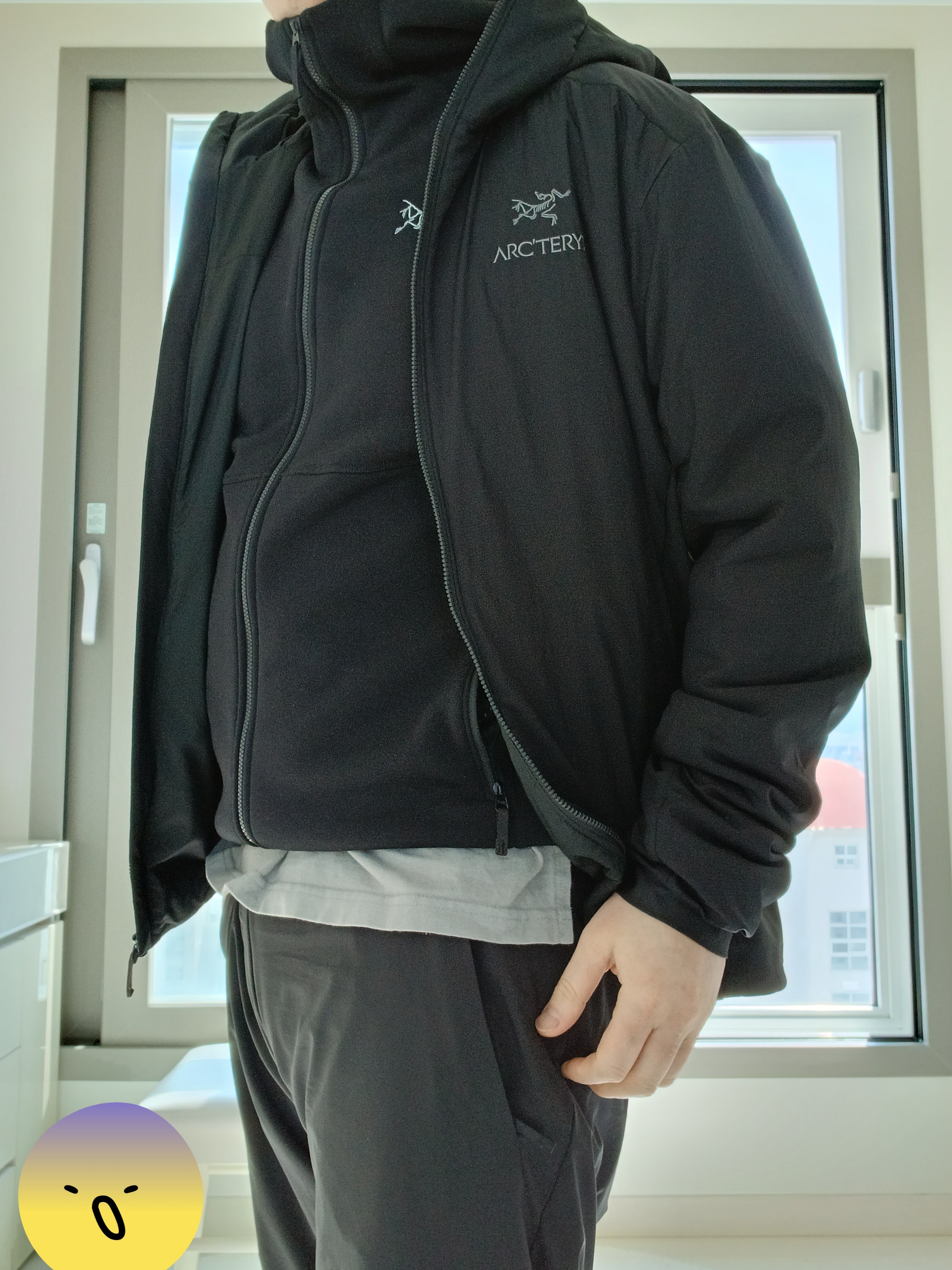 Arc'teryx Atom LT Hoody Black, Arc'teryx Kyanite Lightweight Hoody Hoody Black 착용 스타일 - 7