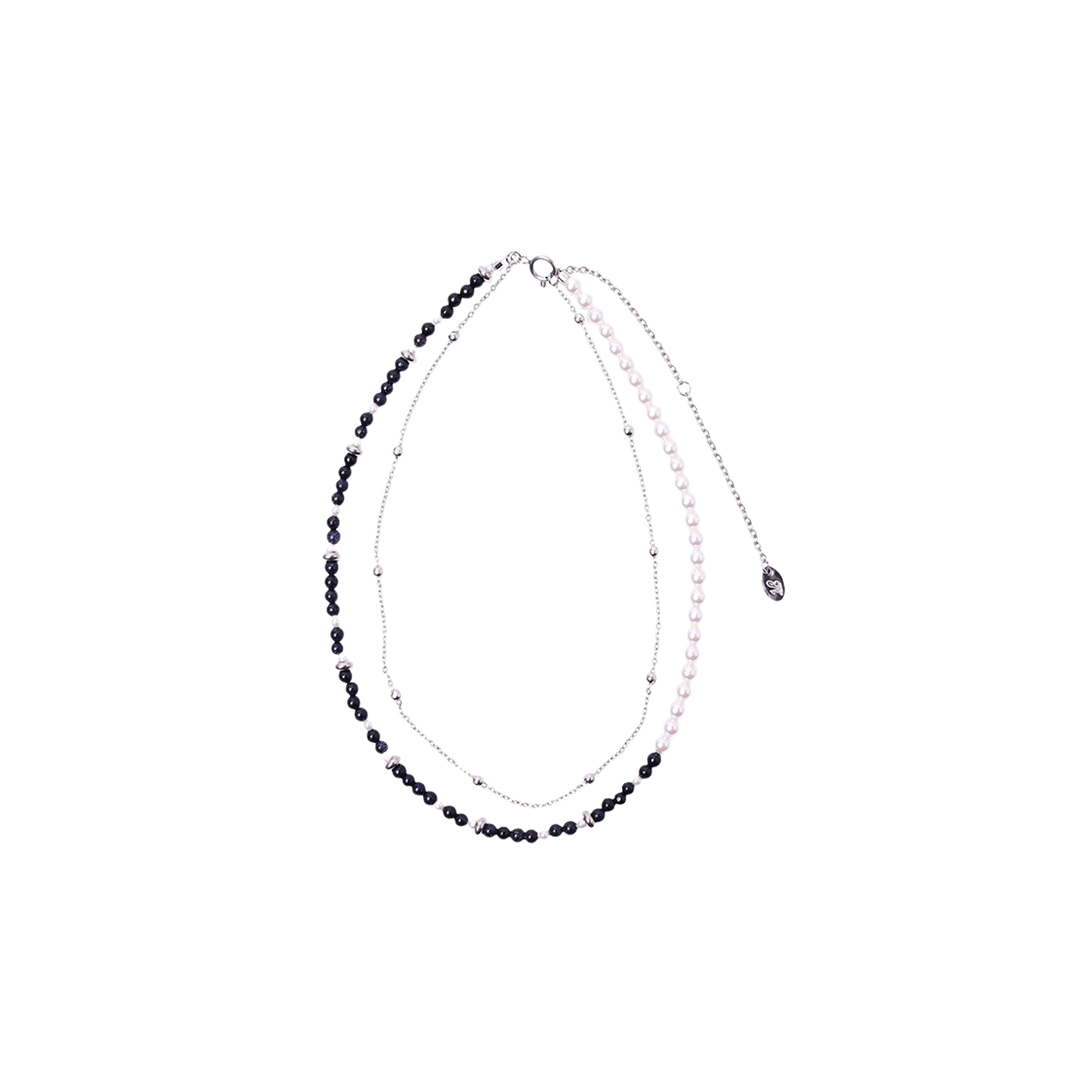 [韓国人気ジュエリー] nff two line gemstone pearl necklace MUSINSA | NFF two line gemstone pearl necklace - black
