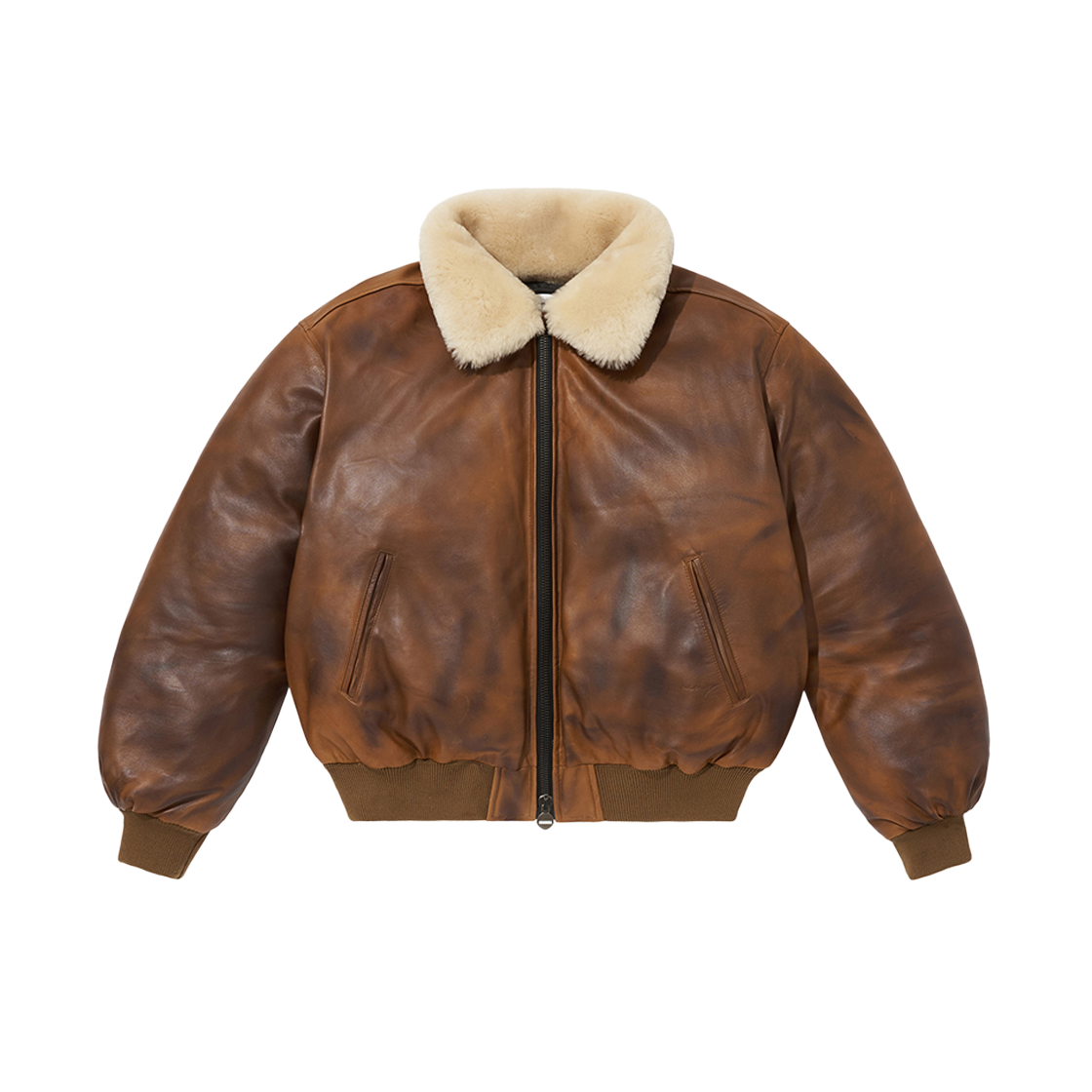 바이랑 시어링 카라 핸드-페이딩 레더 구스 다운 자켓 브라운(BY RANG Shearling Collar Hand-Fading Leather Goose Down Jacket Brown)