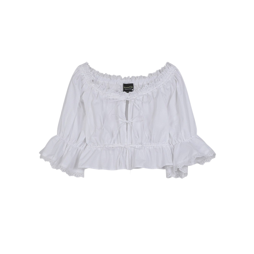 KW4BBL1MC09WT [KREAM 단독] Maison Cleo Women Angele Embroidered White Cotton Off The Shoulders Blouse White
