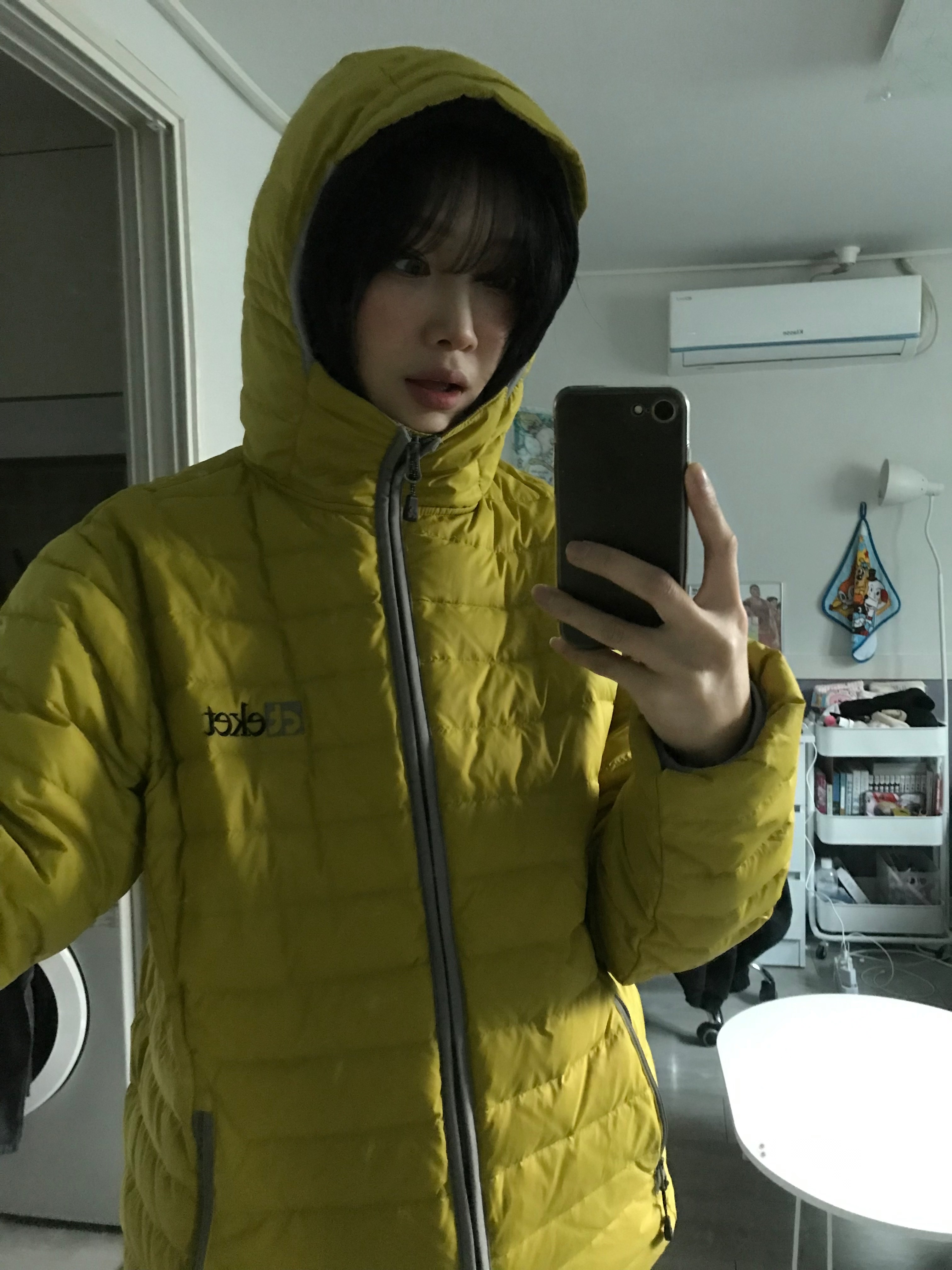 Teket Plan Lightweight Down Jacket Yellow 착용 스타일
