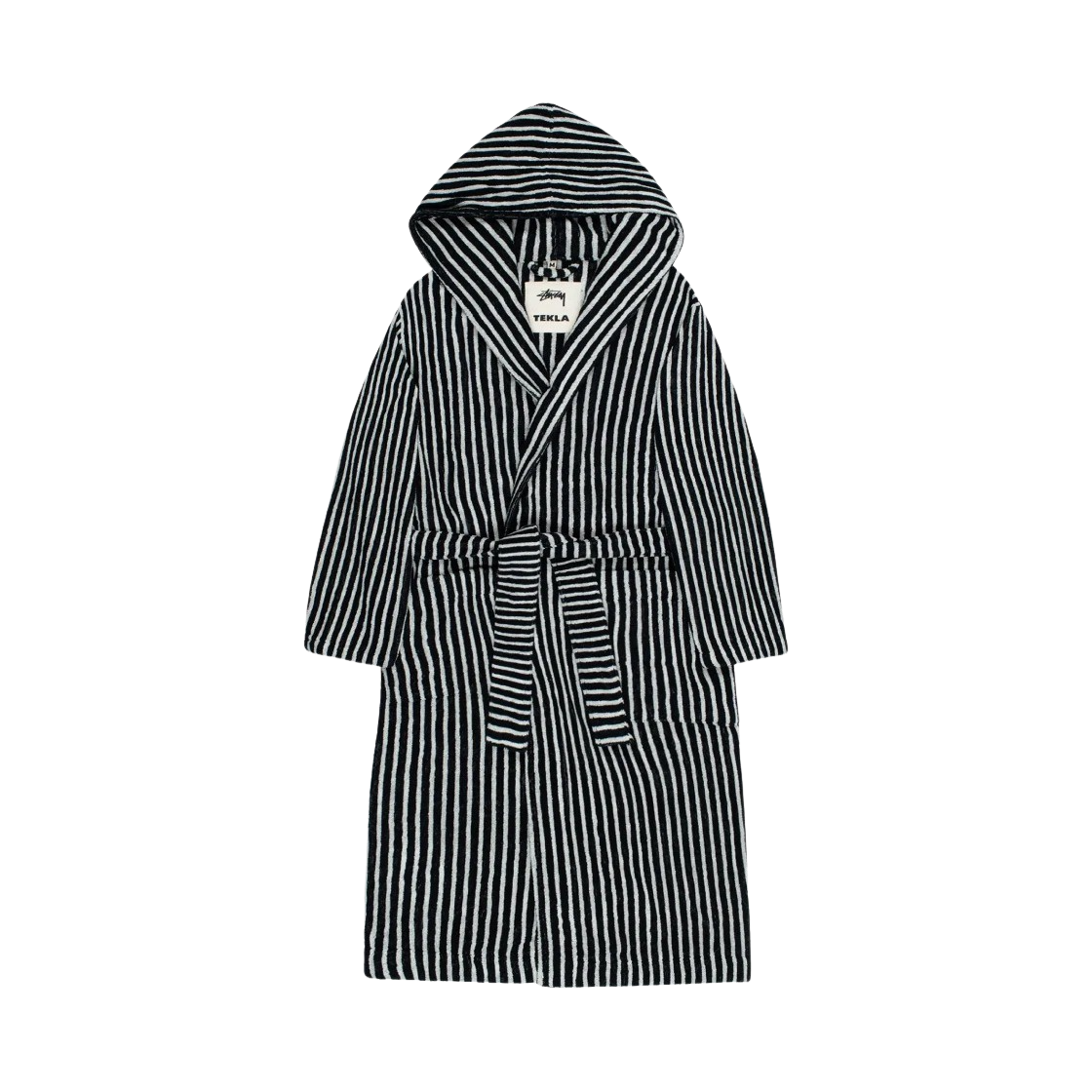 KM4AOTBST221BK Stussy x Tekla Terry Hooded Bathrobe Black Natural Stripe
