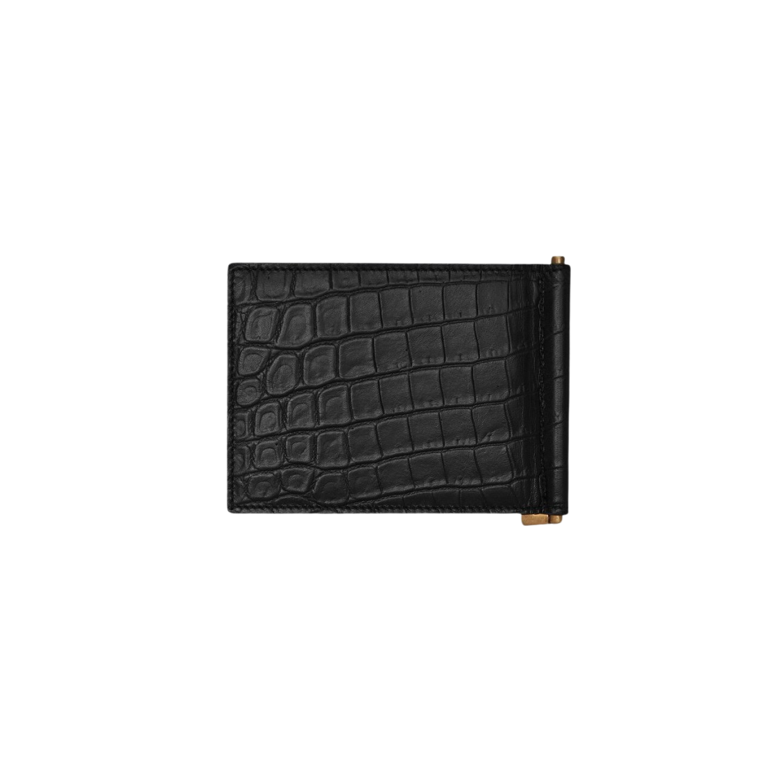 607738-DZEDW-1000 Saint Laurent Tiny Cassandre Bill Clip Wallet in Crocodile Embossed Matte Leather Black - #2