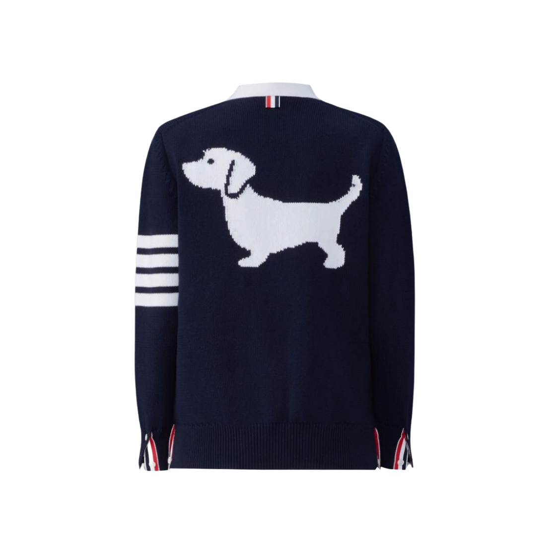 FKC564A-Y3017-415 (W) Thom Browne Cotton 4-Bar Hector V-Neck Cardigan Navy - 대표 이미지 #1