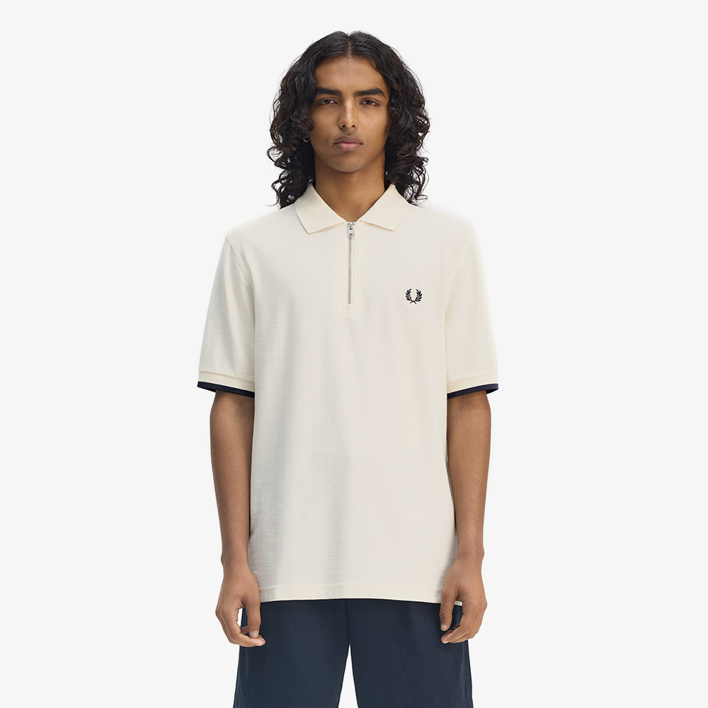 프레드페리 크레이프 피케 집 넥 셔츠 에크루(Fred Perry Crepe Pique Zip Neck Shirt Ecru) - 2