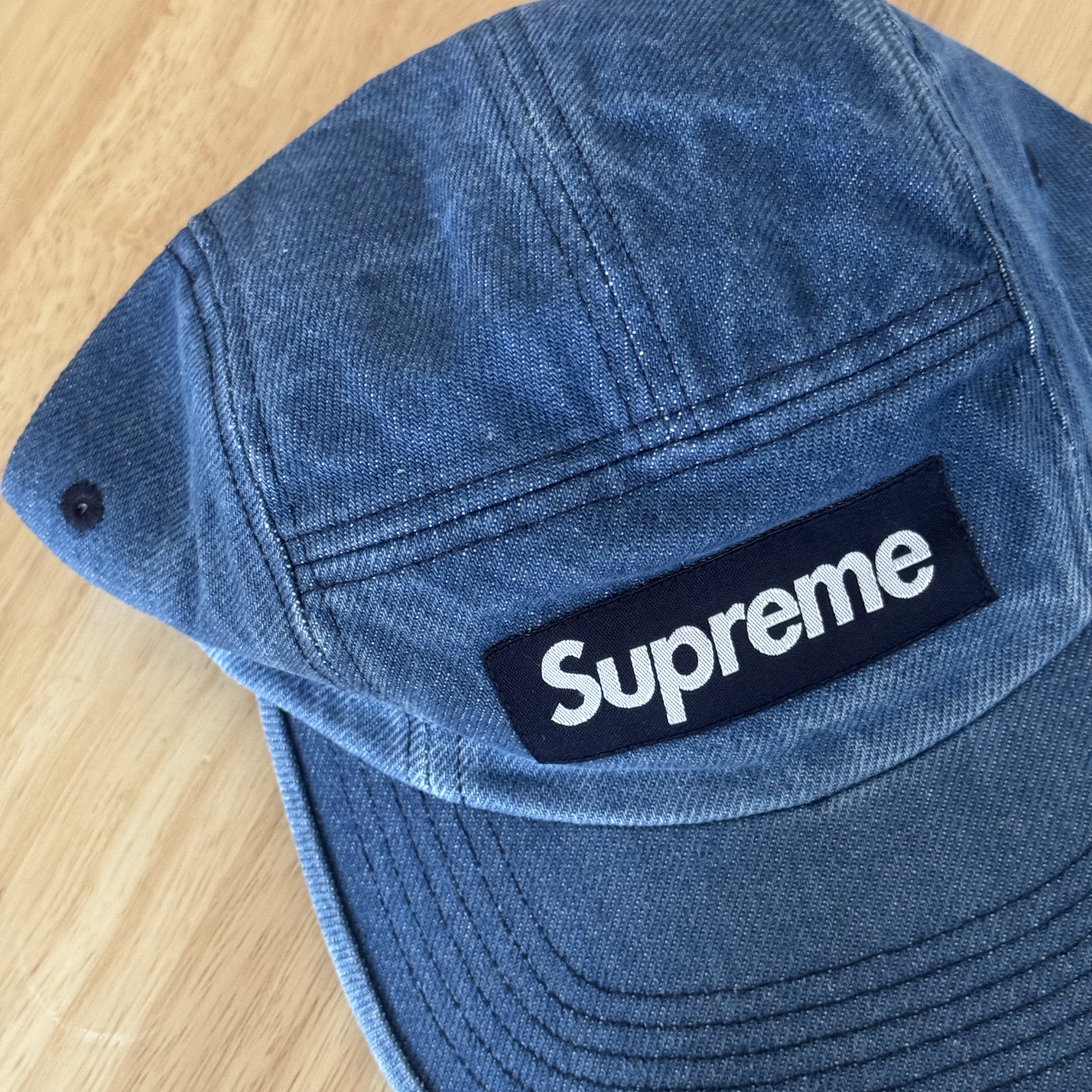 Supreme Washed Chino Twill Camp Cap Denim - 24FW 착용 스타일