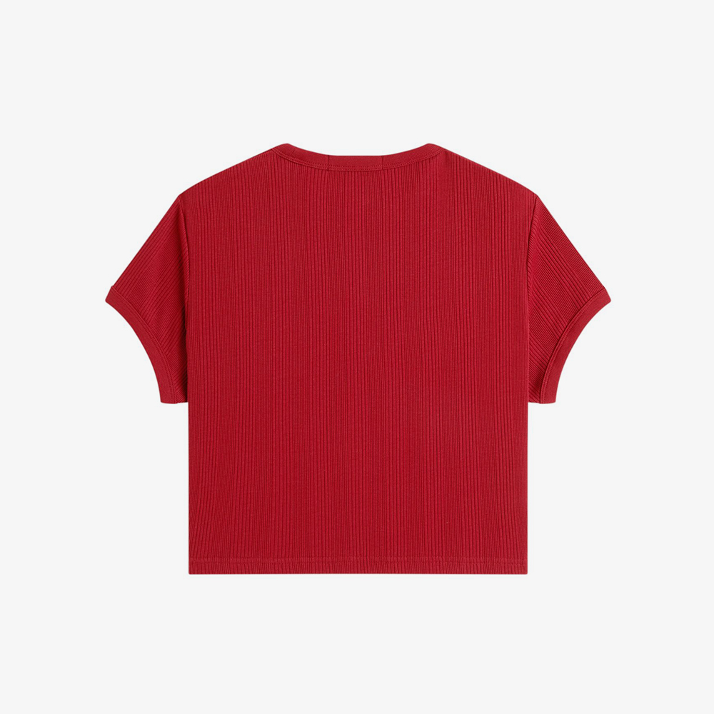 프레드페리 우먼즈 크롭 립 티셔츠 번트 레드(Fred Perry Womens Cropped Ribbed T-Shirt Burnt Red) - 6