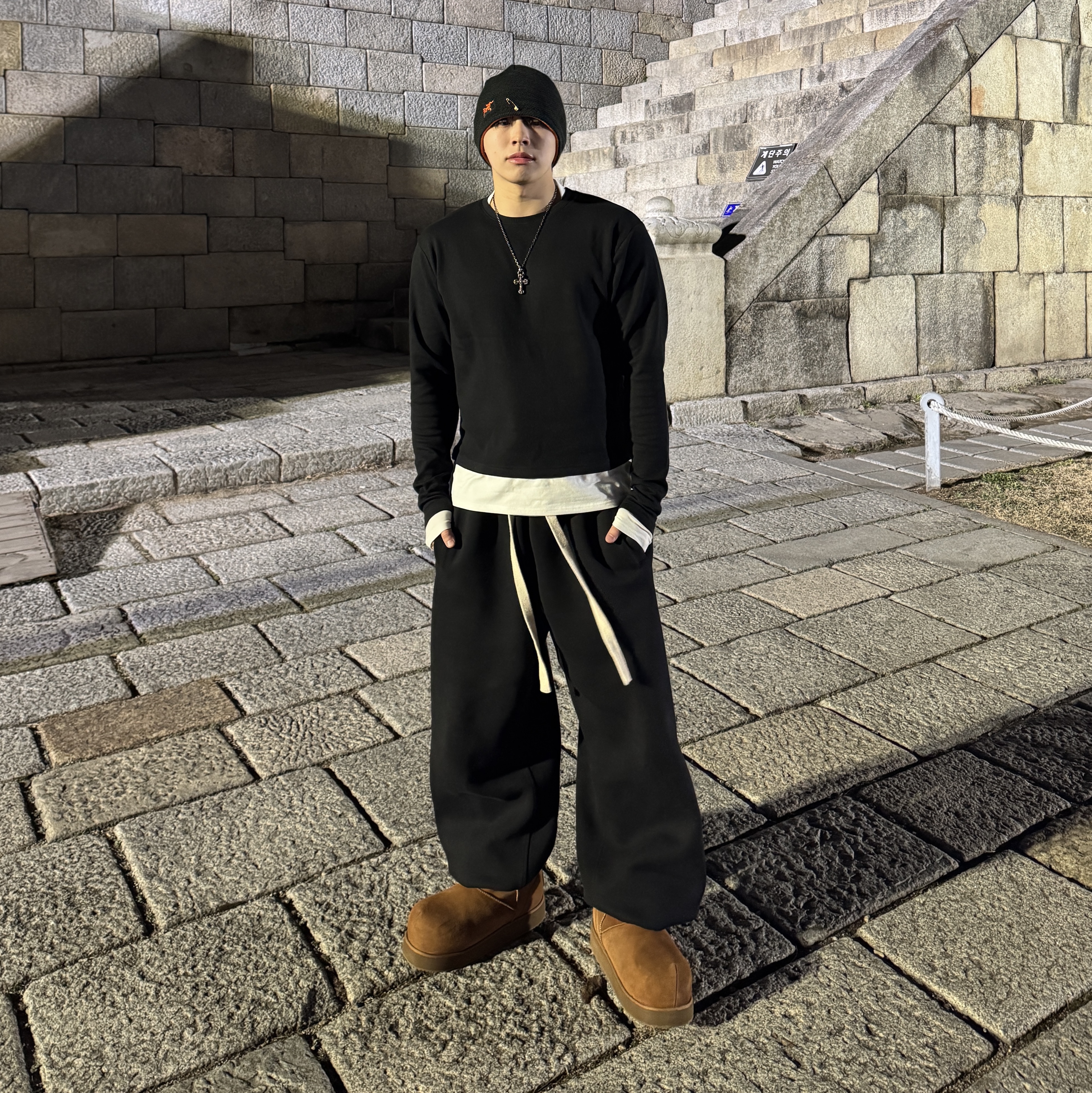 Nonnod Scuba Pajama Pants Black 착용 스타일 - 2