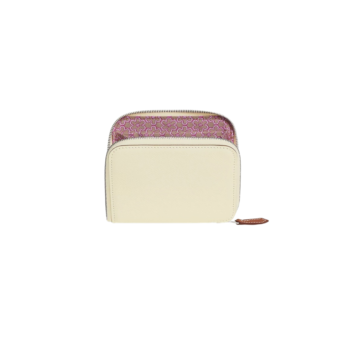 H083791CKAA Hermes Silk'In Compact Wallet Epsom & Palladium Nata Rose Pourpre