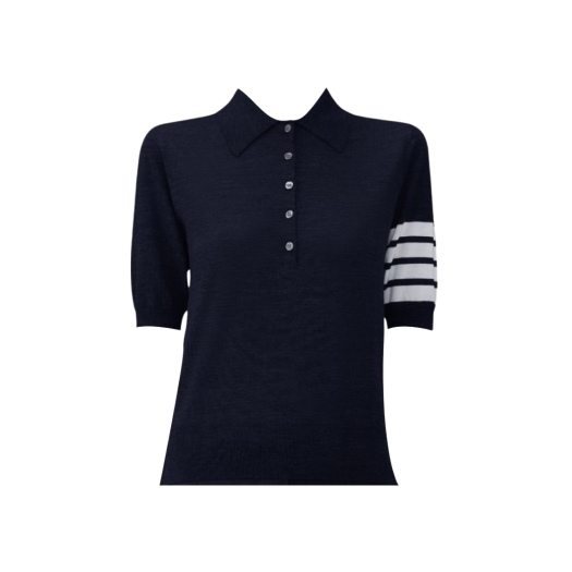 (W) Thom Browne Wool 4-Bar Relaxed Polo Blue
