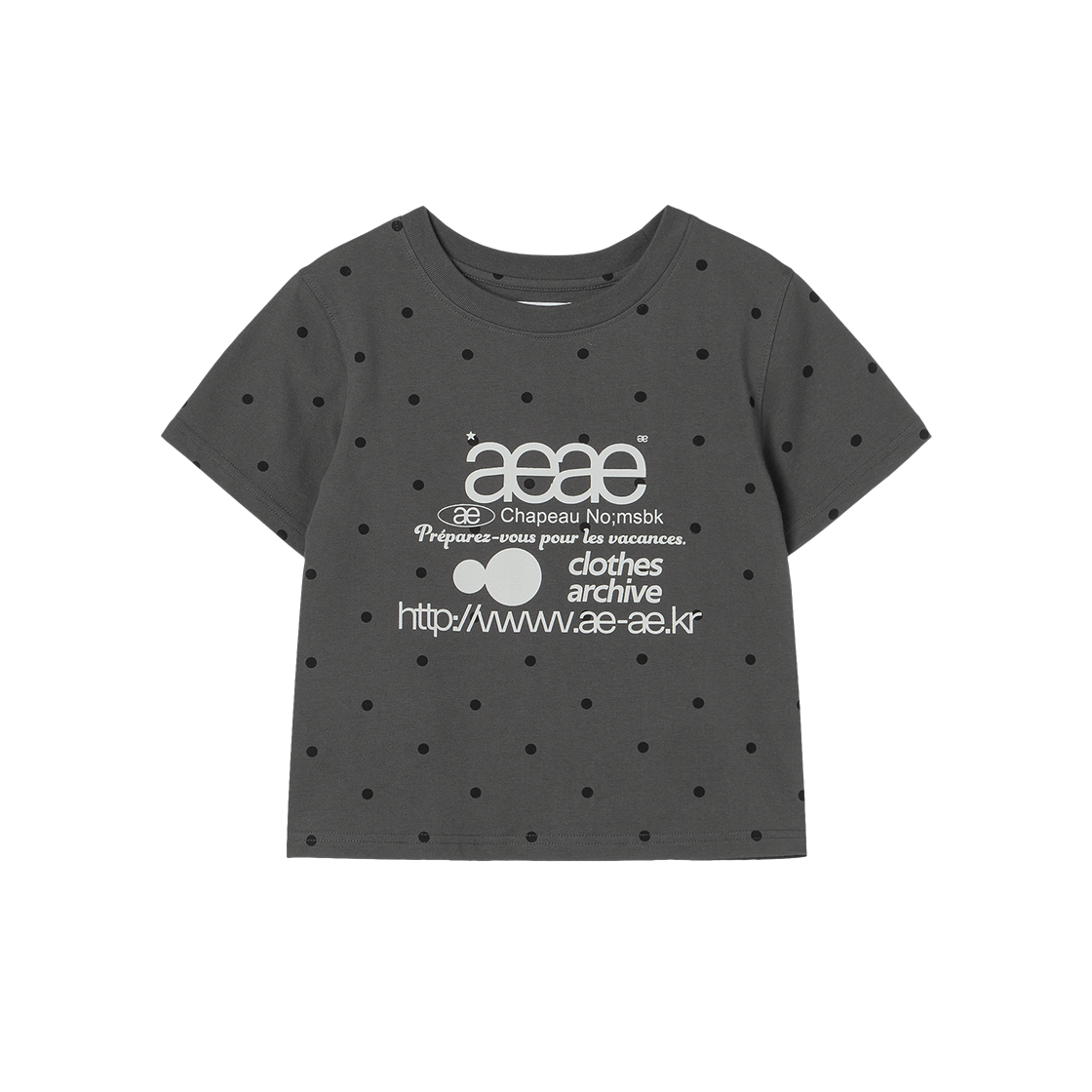 에이이에이이 웹 로고 도트 크롭 티셔츠 차콜