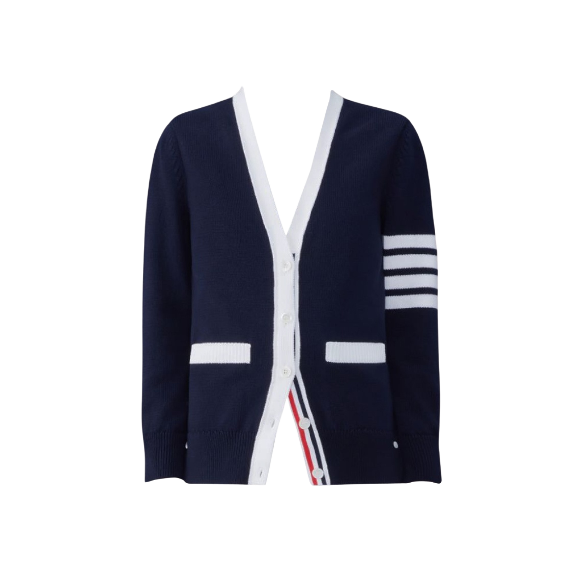 FKC564A-Y3017-415 (W) Thom Browne Cotton 4-Bar Hector V-Neck Cardigan Navy - #2
