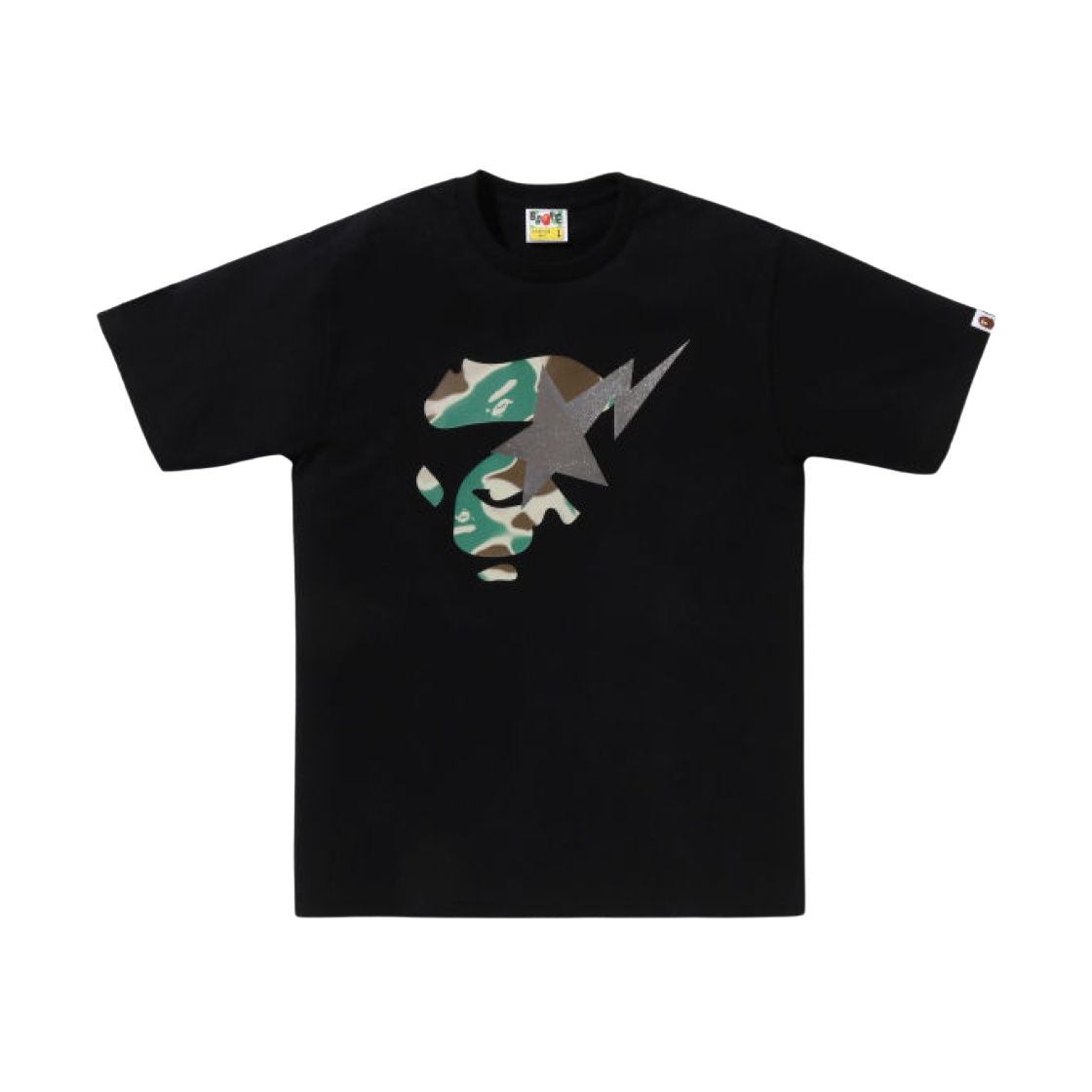 - BAPE Liquid Camo Ape Face Sta T-Shirt Black Olive Drab - 대표 이미지 #1
