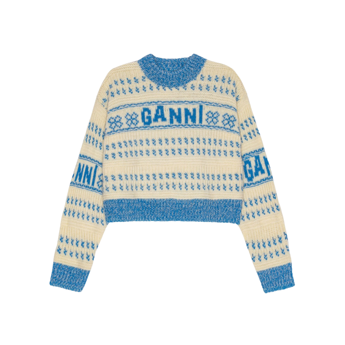 K2163-799 (W) Ganni Lambswool Cropped O-Neck Pullover Strong Blue - 대표 이미지 #1