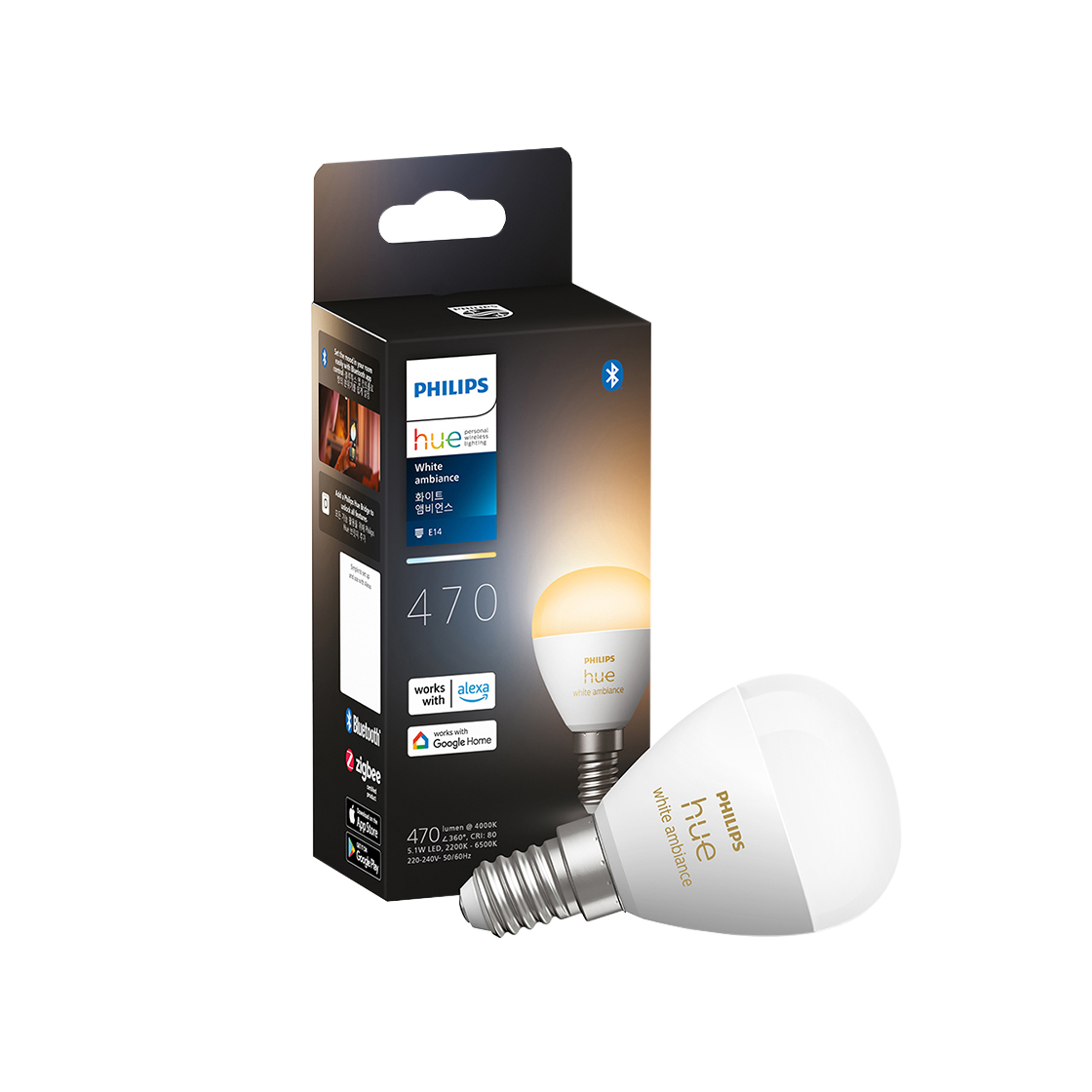 필립스 휴 화이트 앰비언스 러스터 E14 스마트 소형 전구(Philips Hue White Ambiance Luster E14 Smart Bulb)