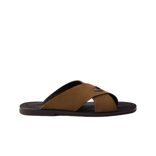 Prada Suede Crisscross Slides Tobacco