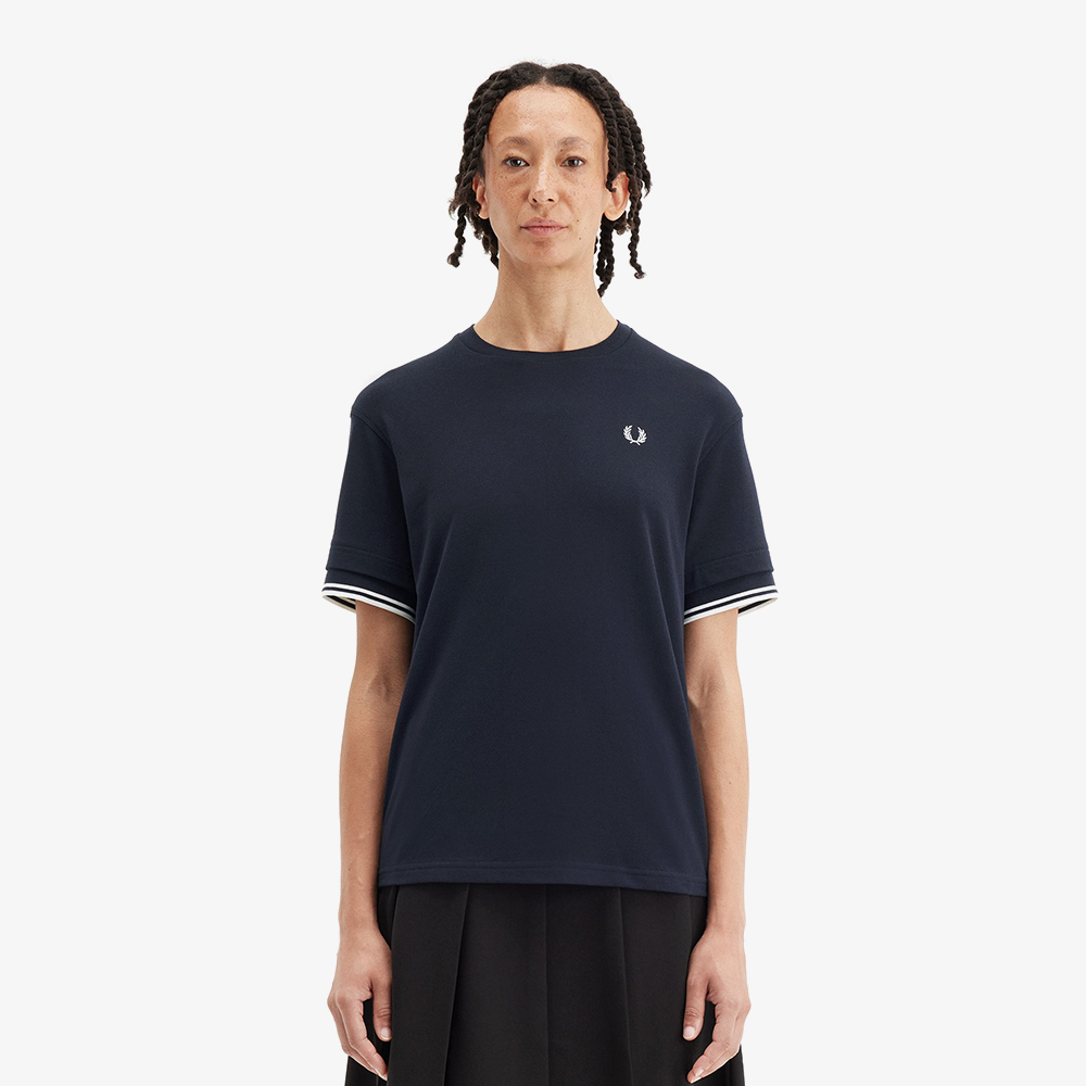 프레드페리 우먼즈 팁드 피케 티셔츠 네이비(Fred Perry Womens Tipped Pique T-Shirt Navy) - 2