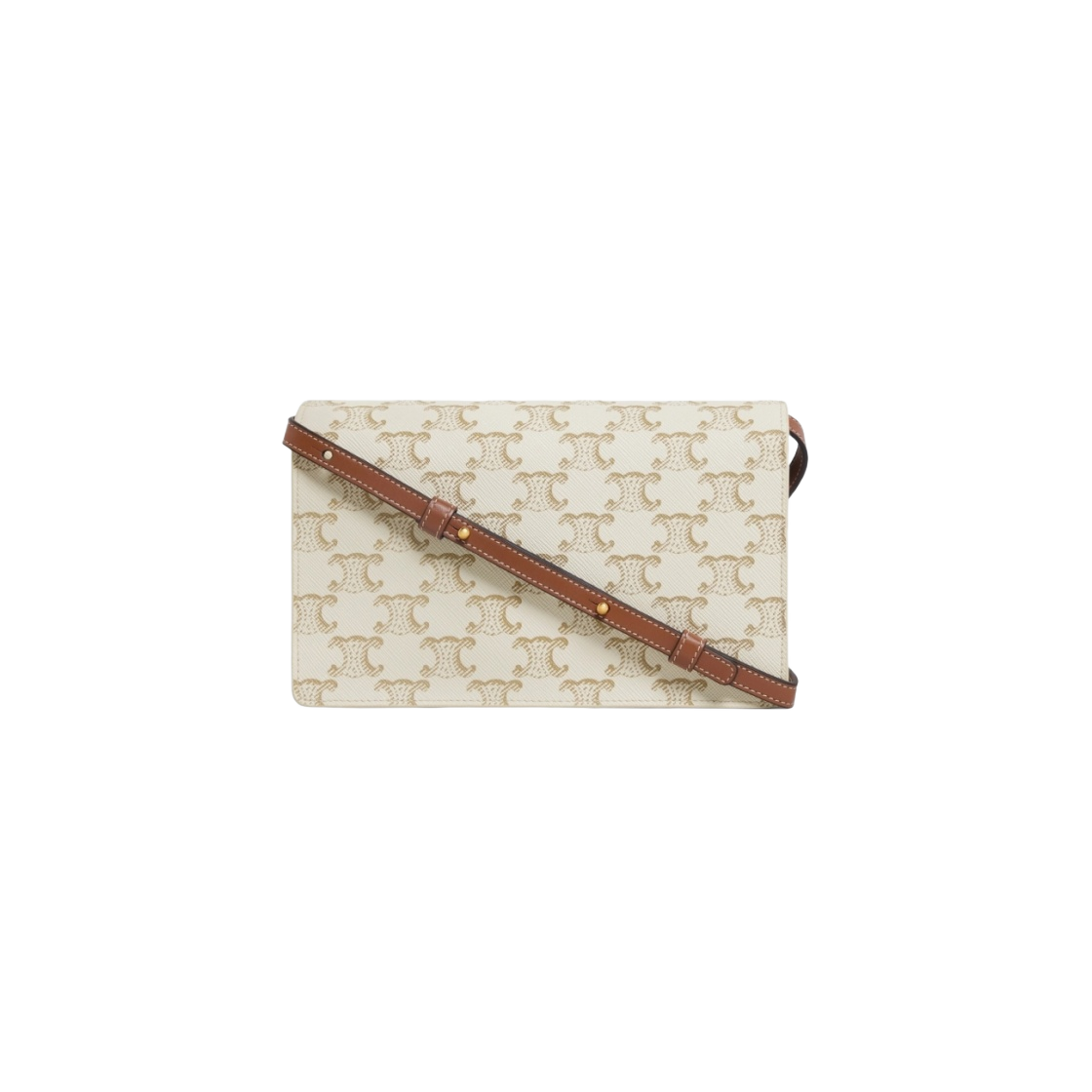 10D852CG9-01TA Celine Wallet on Strap in Triomphe Canvas and Smooth Lambskin White Tan - #3