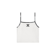 (W) Celine Embroidered Triomphe Tank Top in Cotton Jersey Off White