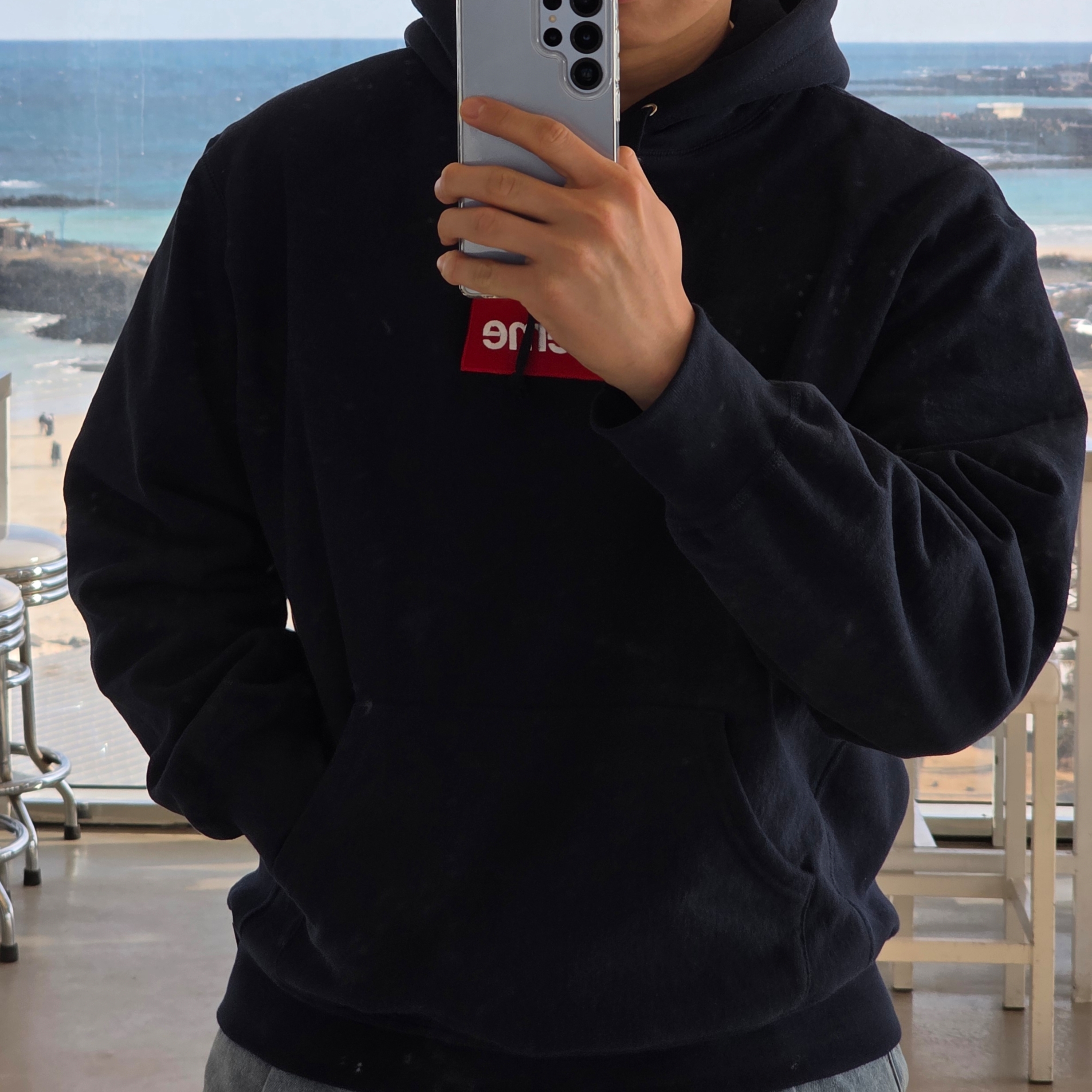 Supreme Box Logo Hooded Sweatshirt Navy - 24FW 착용 스타일