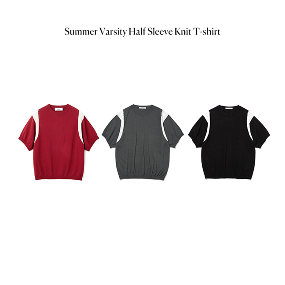 니티드 썸머 바시티 반팔 니트티 차콜(Knitted Summer Barsity Half Sleeve Knit T-Shirt Charcoal) - 2