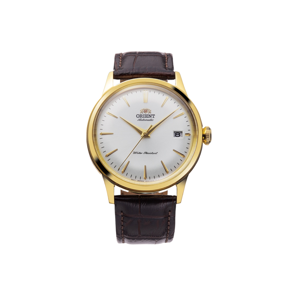 오리엔트 밤비노 38mm 오토메틱 스테인리스 스틸 레더 브라운 화이트 다이얼(Orient Bambino 38mm Automatic Stainless Steel Leather Brown White Dial)