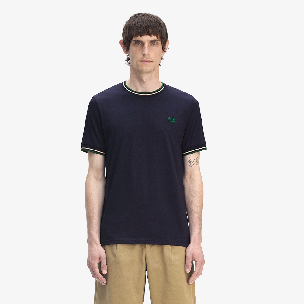 프레드페리 트윈 팁 티셔츠 다크카본/라이트에크루/라벨 그린(Fred Perry Twin Tipped T-Shirt Dark Carbon/Light Ecru/Label Green) - 2