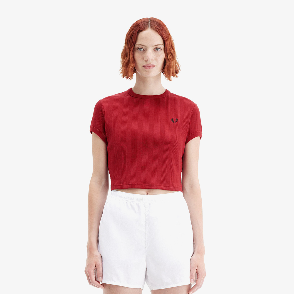 프레드페리 우먼즈 크롭 립 티셔츠 번트 레드(Fred Perry Womens Cropped Ribbed T-Shirt Burnt Red) - 2
