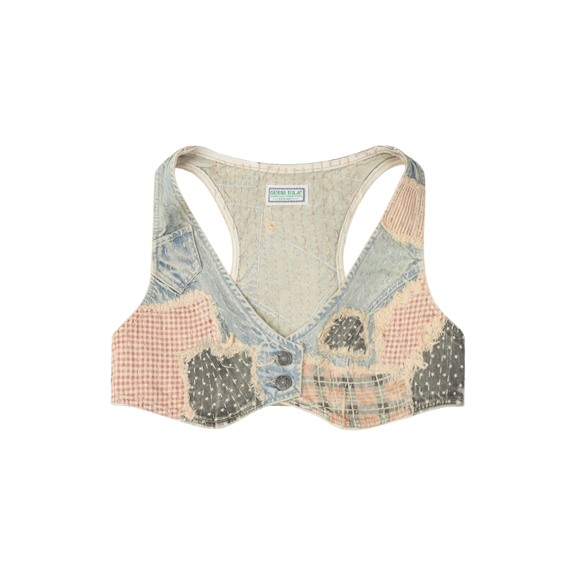 게스 USA 우먼 빈티지 데님 탑 라이트 워시 - 25SS(Guess USA Women Vintage Denim Top Light Wash - 25SS)
