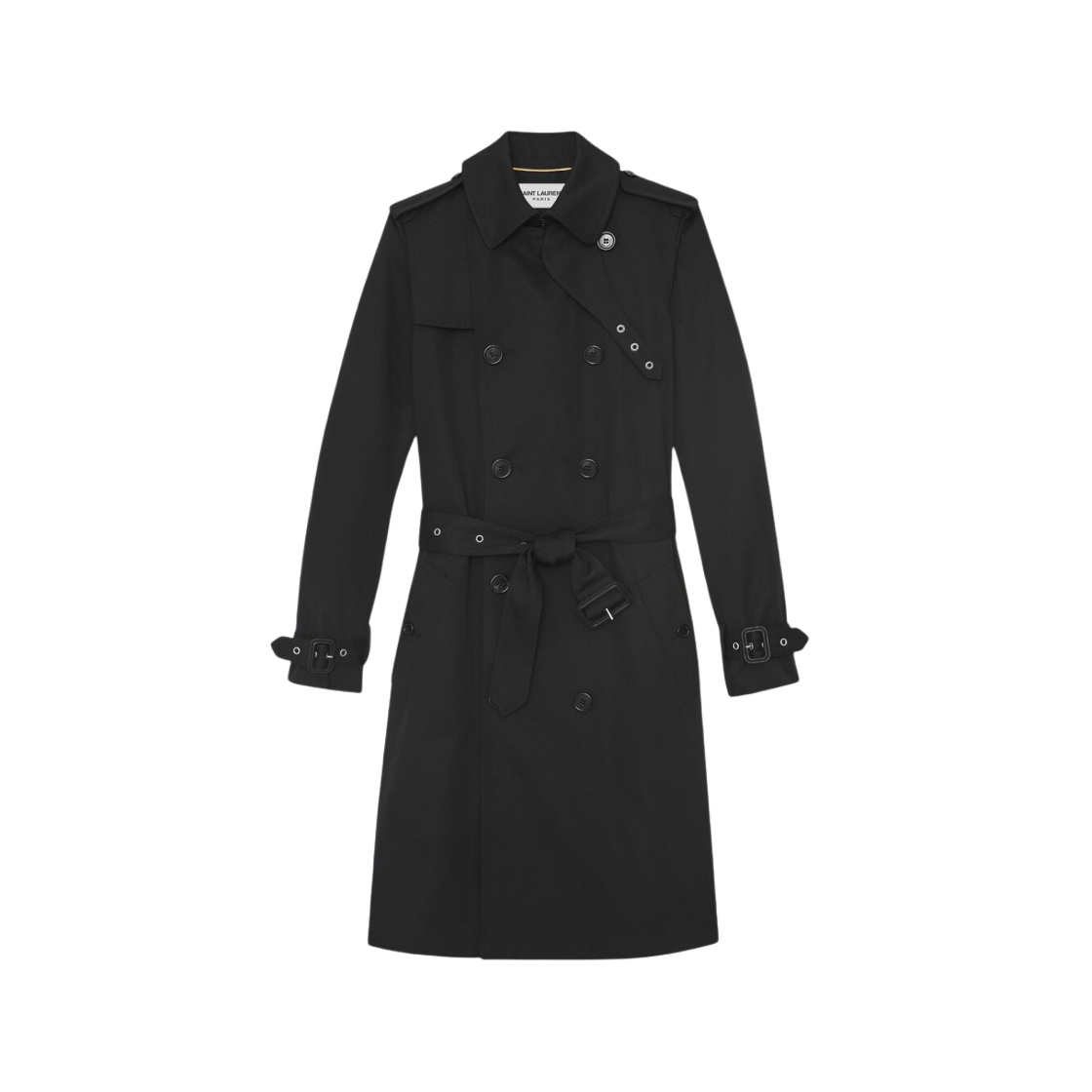 507530-Y039W-1000 (W) Saint Laurent Double Breasted Trench Coat in Gabardine Black - 대표 이미지 #1