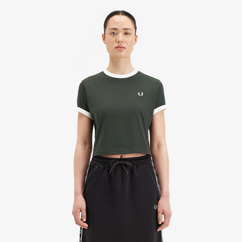 프레드페리 우먼즈 크롭 링어 티셔츠 코트 그린(Fred Perry Womens Cropped Ringer T-Shirt Court Green) - 2