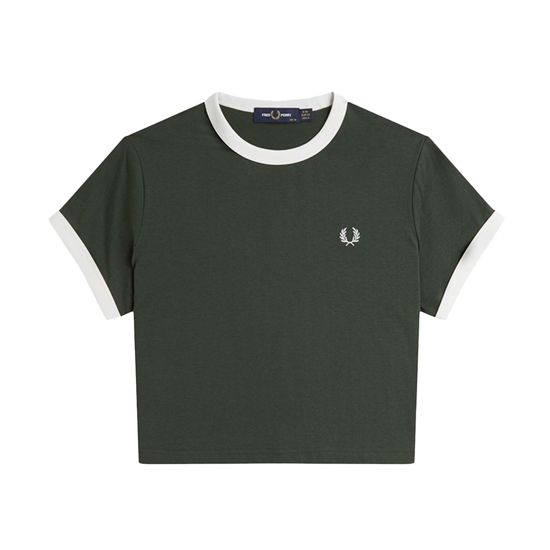프레드페리 우먼즈 크롭 링어 티셔츠 코트 그린(Fred Perry Womens Cropped Ringer T-Shirt Court Green) - 1