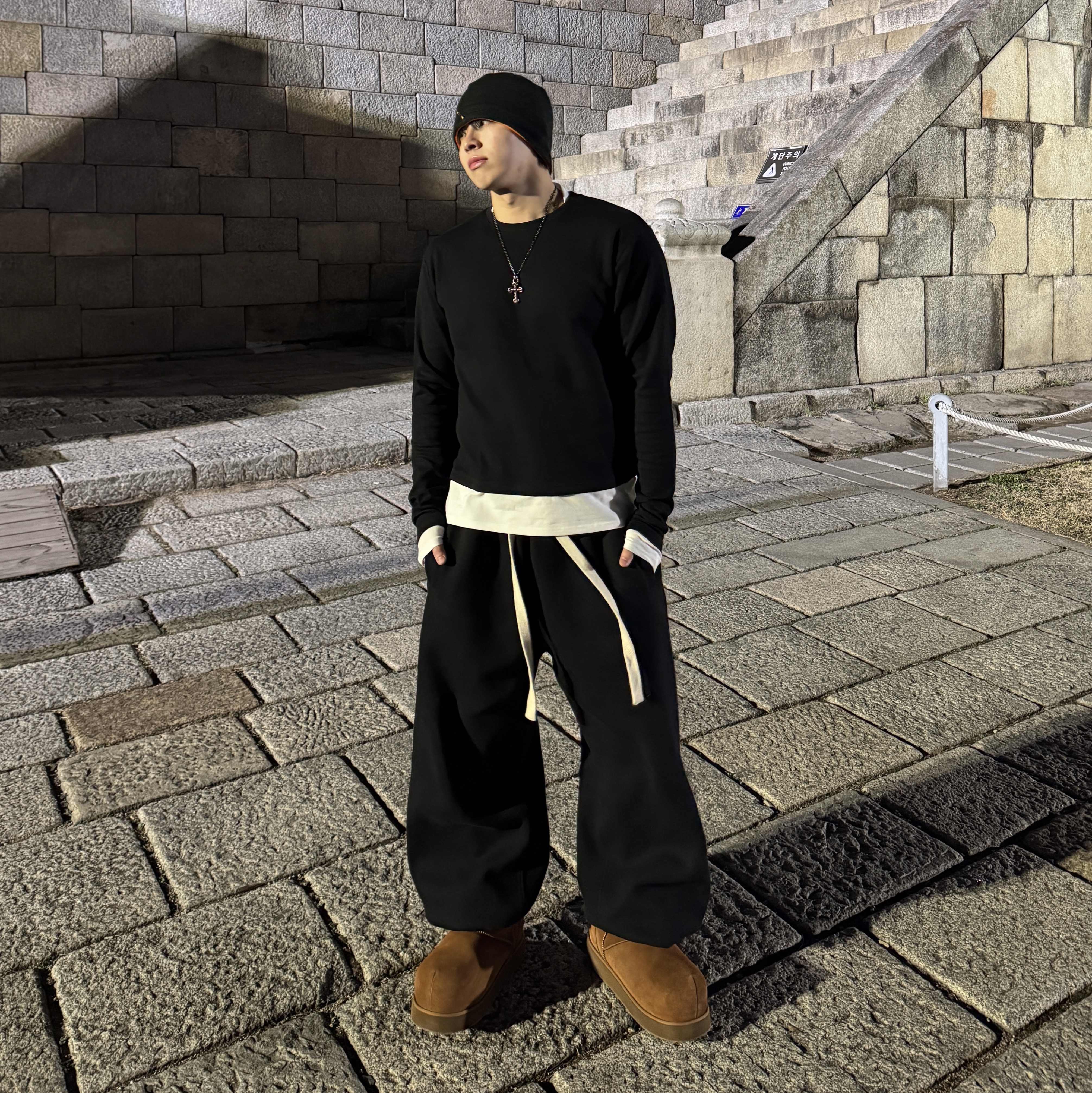 Nonnod Scuba Pajama Pants Black 착용 스타일 - 1