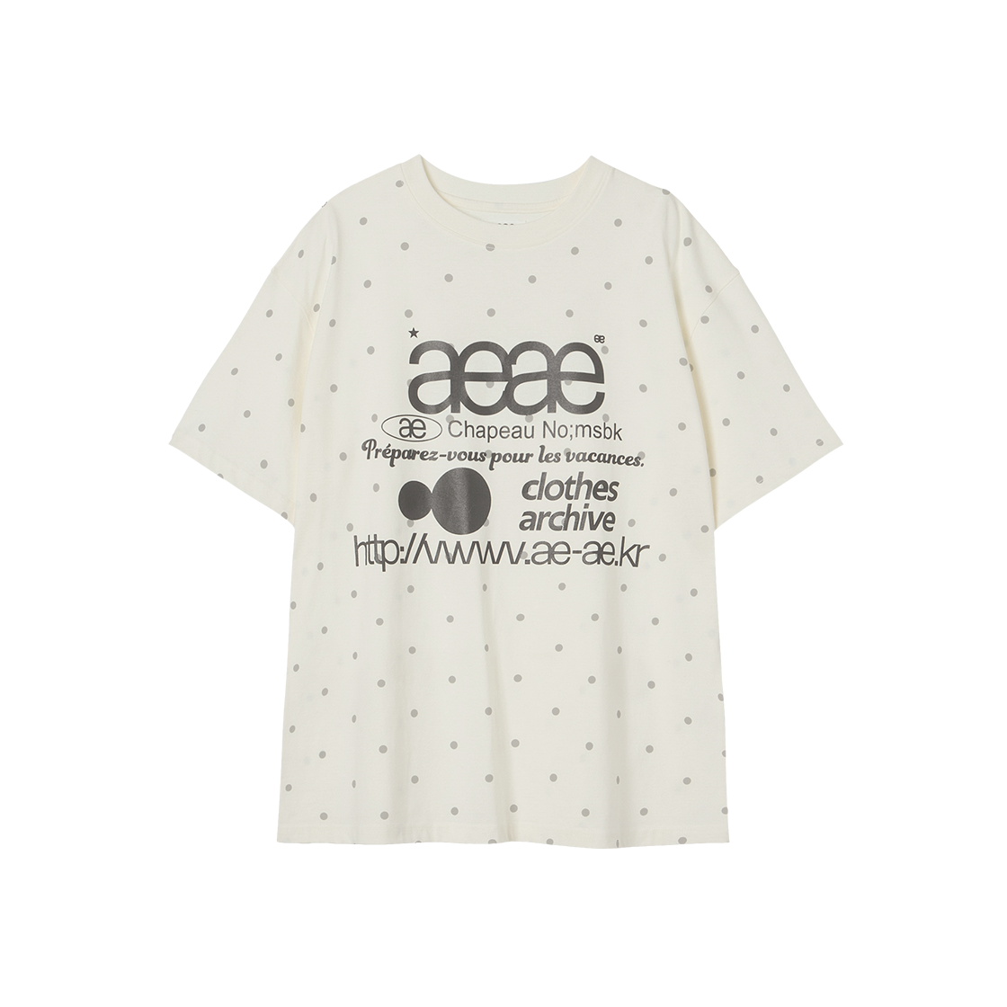 에이이에이이 웹 로고 도트 티셔츠 크림