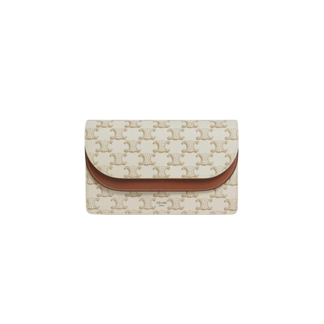 10D852CG9-01TA Celine Wallet on Strap in Triomphe Canvas and Smooth Lambskin White Tan - 대표 이미지 #1