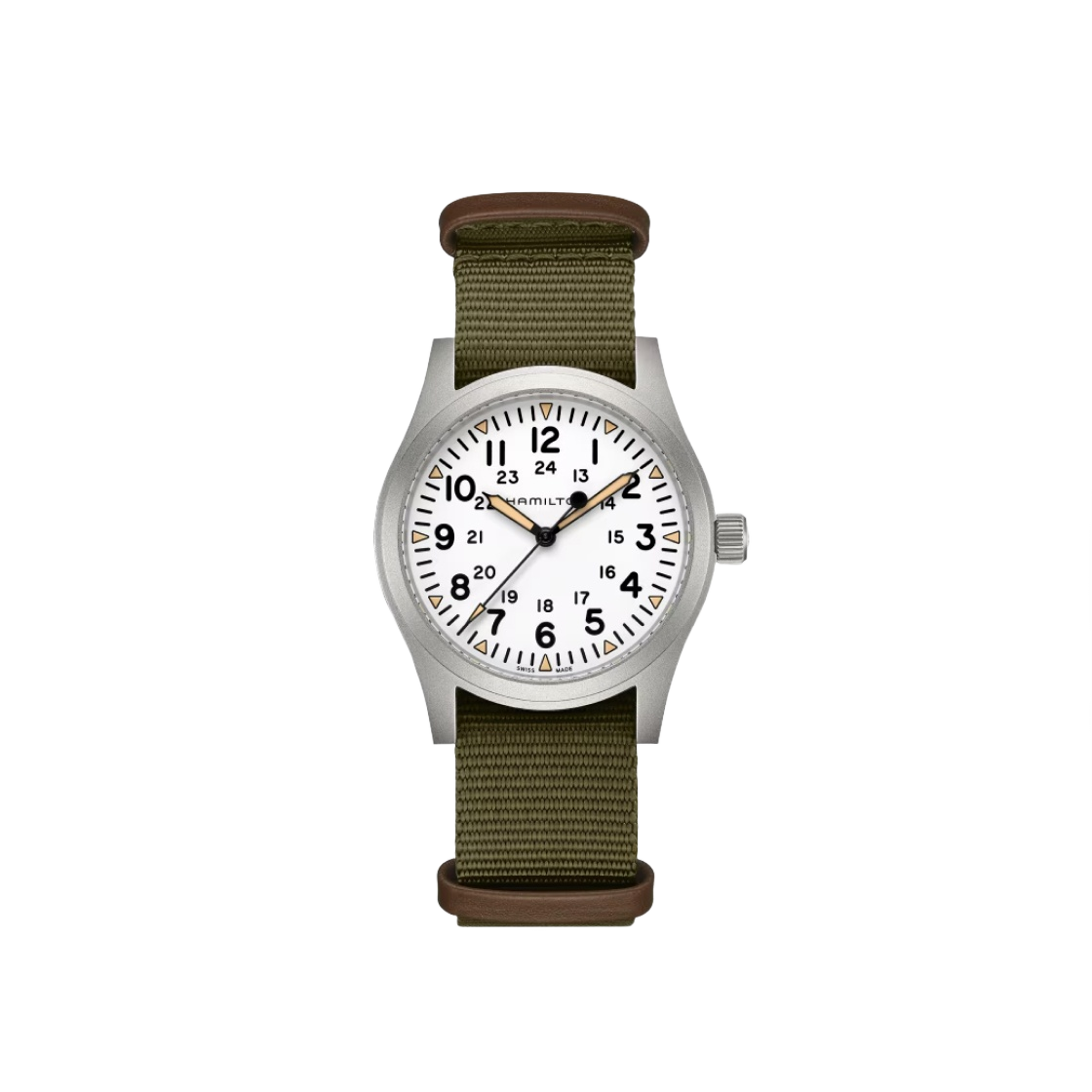 해밀턴 카키 필드 메카니컬 42mm 나토 스트랩 그린 화이트(Hamilton Khaki Field Mechanical 42mm Nato Strap Green White)