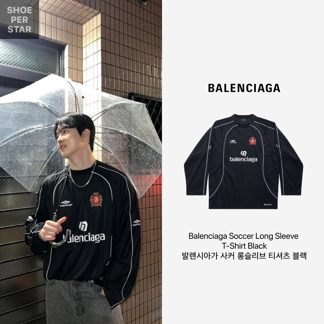 Balenciaga Soccer Series Paris Soccer Long Sleeve Oversized T-Shirt Black 착용 스타일 - 2