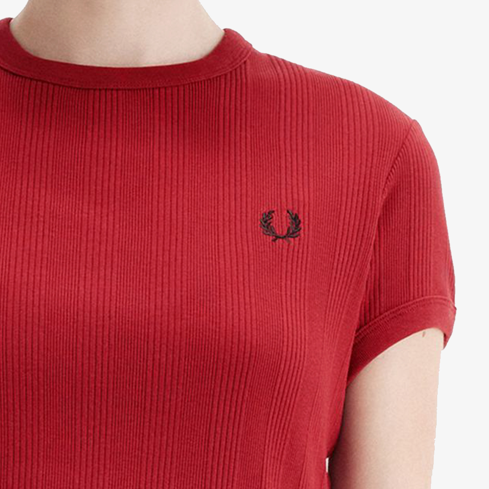 프레드페리 우먼즈 크롭 립 티셔츠 번트 레드(Fred Perry Womens Cropped Ribbed T-Shirt Burnt Red) - 5