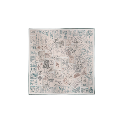 (W) Hermes Le Philateliste Du Faubourg Scarf 90 Rose Pale Gris Blanc
