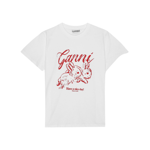 (W) Ganni Relaxed Bunny T-Shirt Bright White