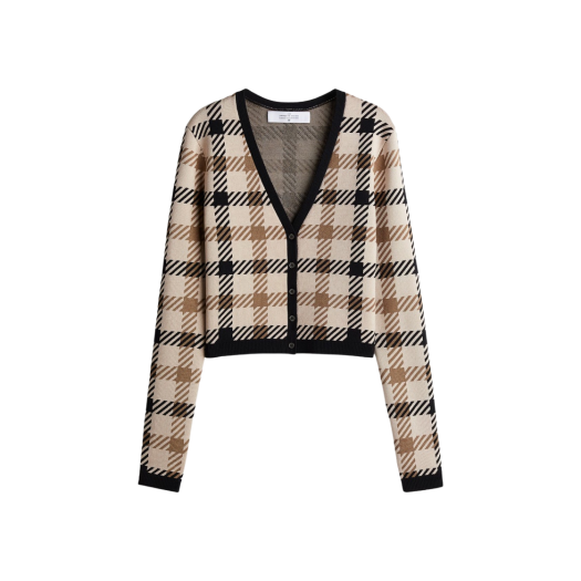 (W) H&M x Rokh Jacquard-Knit Cardigan Light Beige Plaid