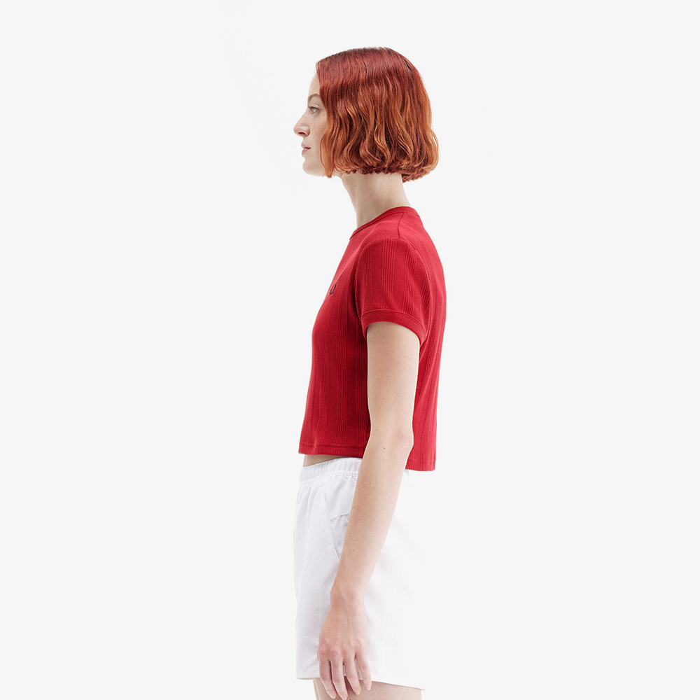 프레드페리 우먼즈 크롭 립 티셔츠 번트 레드(Fred Perry Womens Cropped Ribbed T-Shirt Burnt Red) - 3
