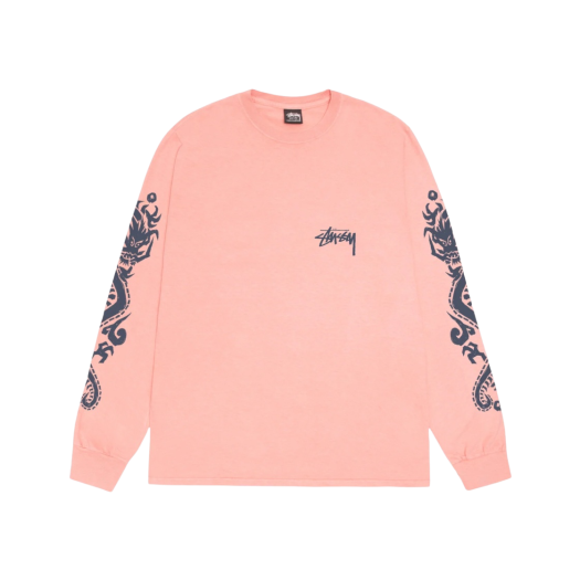 Stussy Dragons Pigment Dyed LS T-Shirt Coral