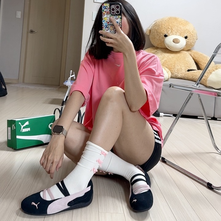 (W) Puma Speedcat Ballet Suede Puma  Black Mauve Mist 착용 스타일 - 1