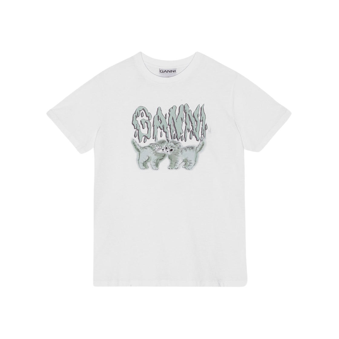 ★人気★【GANNI】BASIC JERSEY LOVE CATS RELAXED Tシャツ Bright White Basic Jersey Love Cats Relaxed T-shirt | GANNI CA