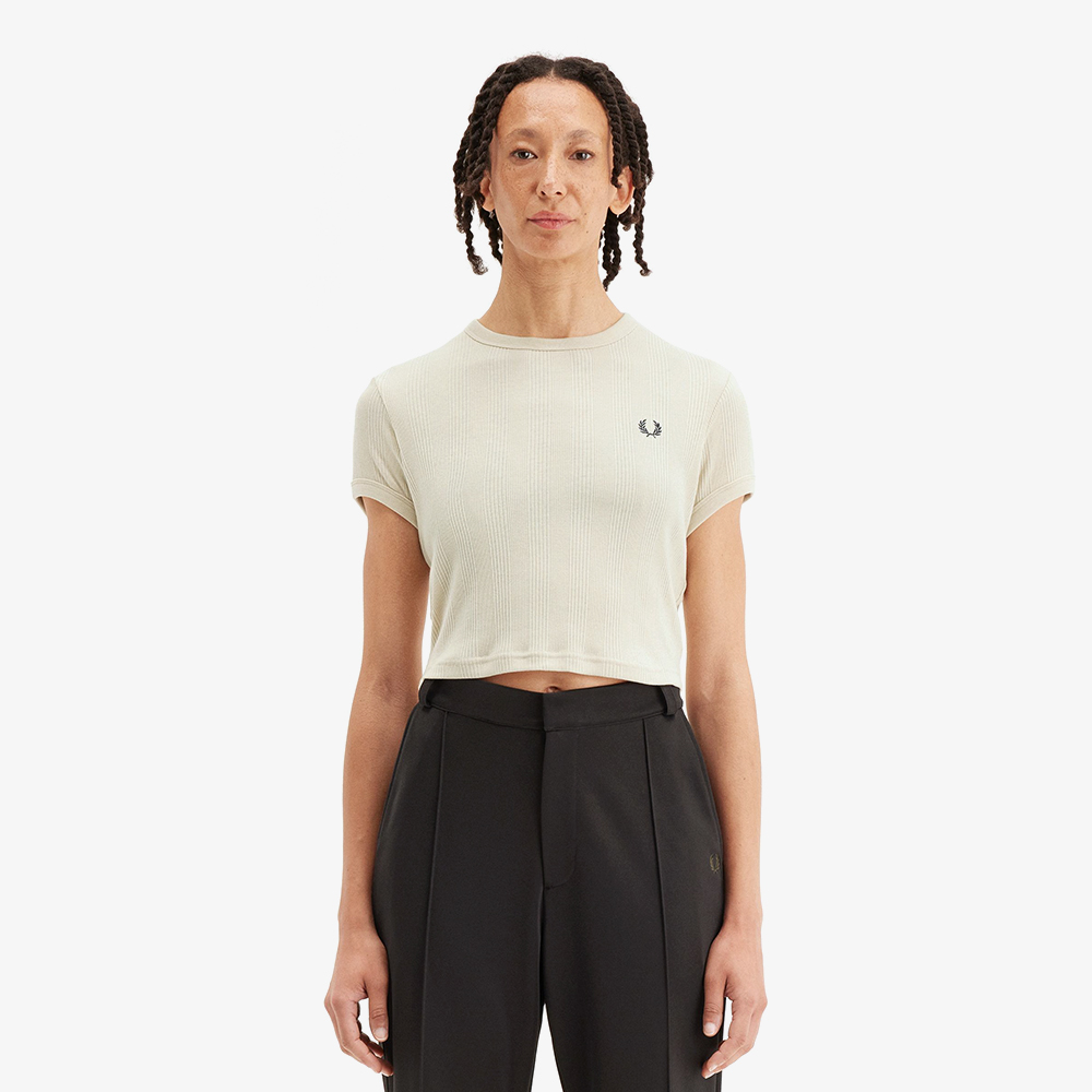 프레드페리 우먼즈 크롭 립 티셔츠 오트밀(Fred Perry Womens Cropped Ribbed T-Shirt Oatmeal) - 2