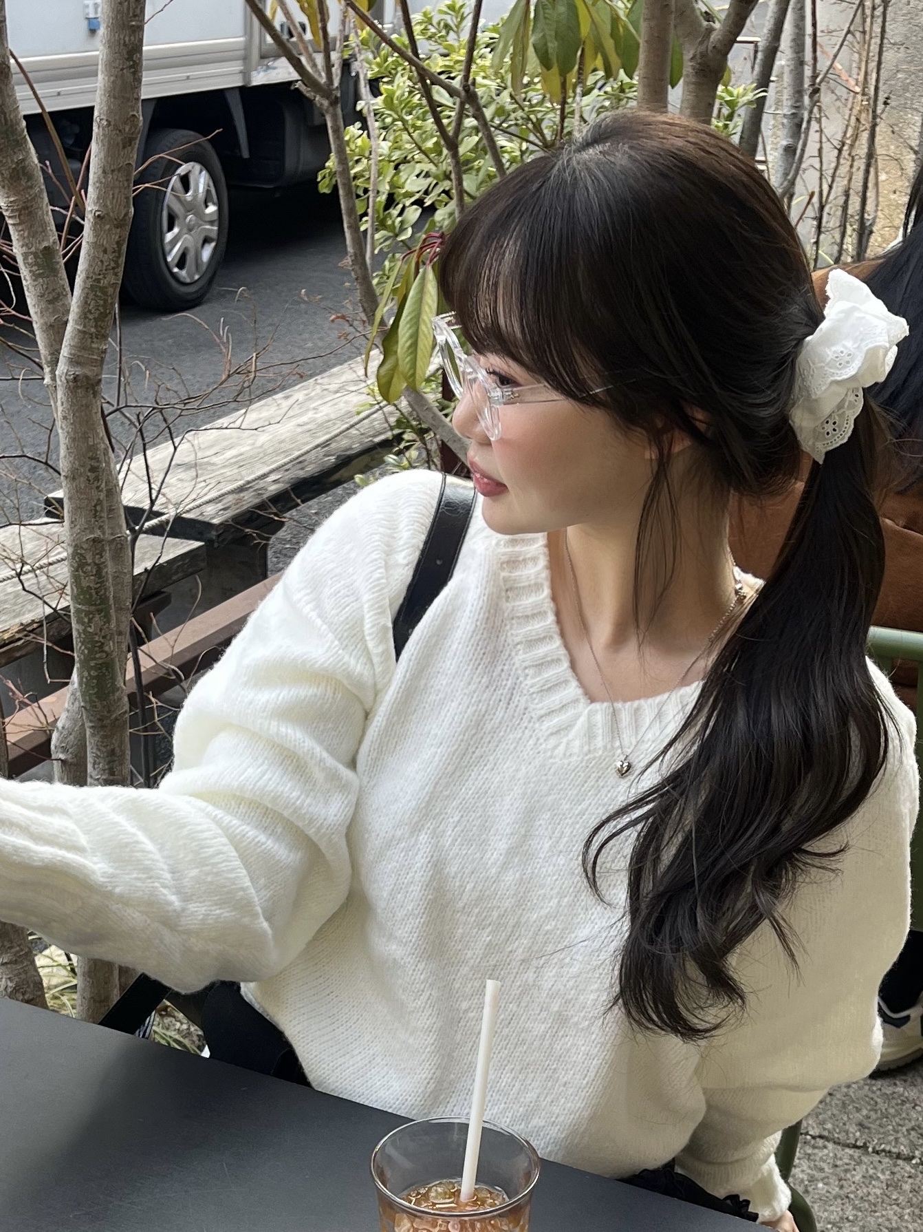 Matin Kim Half Shirring Ribbon Round Bag Black, Roughneck Tutu pants skirt black 착용 스타일 - 5