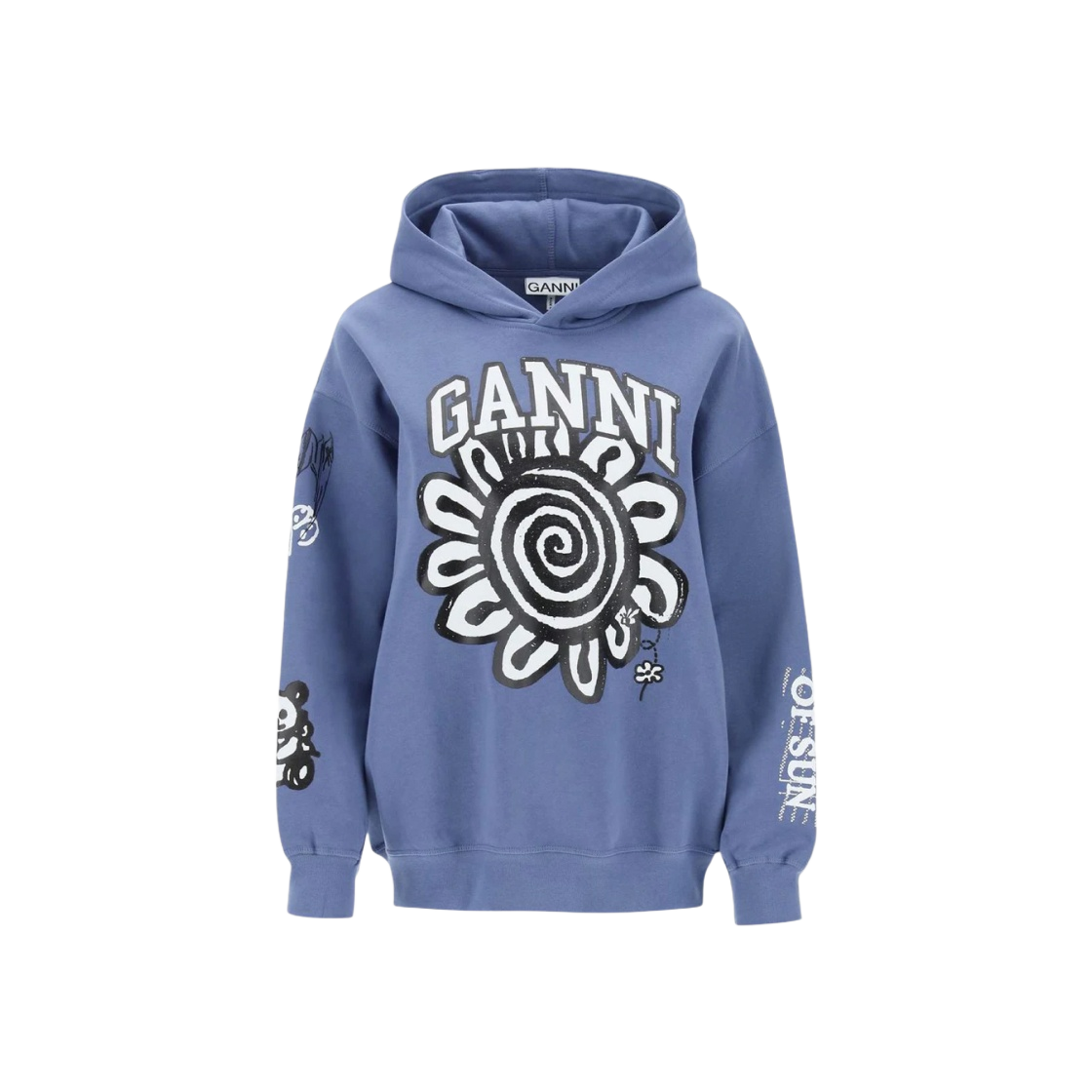 T3775-758 (W) Ganni Graphic Prints Hoodie Grey Blue - 대표 이미지 #1